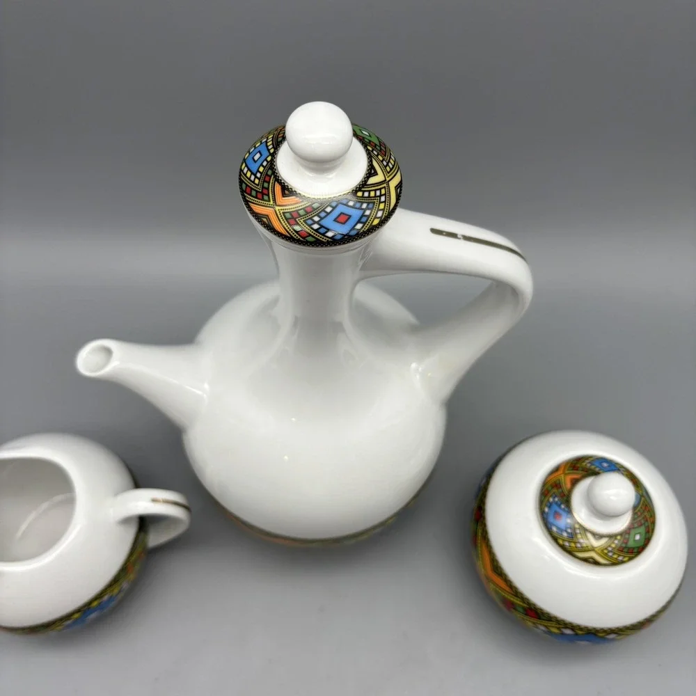 Ethiopian Coffee / Tea Pot Set Fine Porcelain Creamer And‎ Sugar